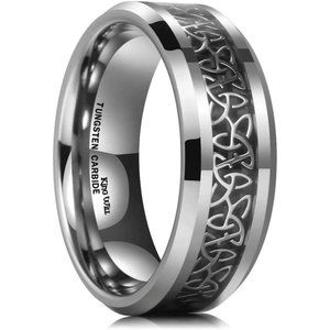 Tungsten Carbide Ring Inlay Celtic Knot 8mm Wedding Band for Men Engagement Ring